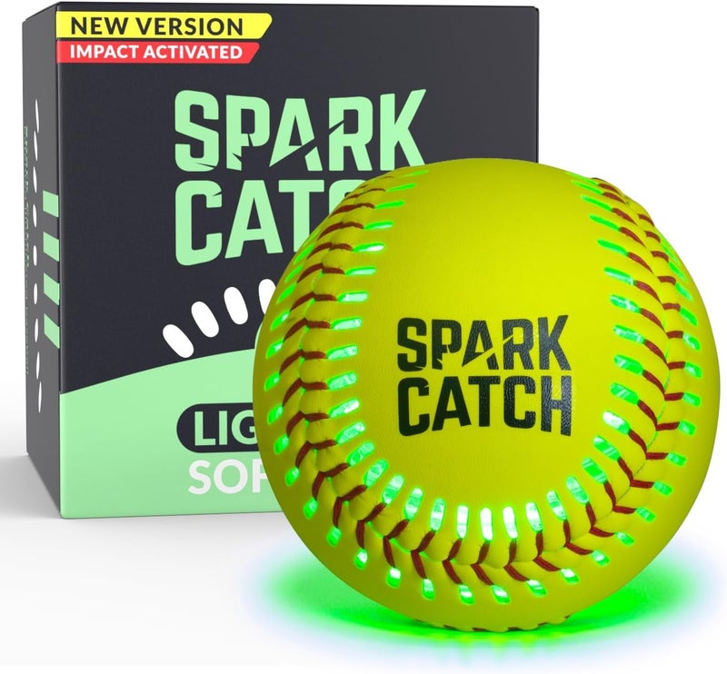 SPARK CATCH Light Up 12" Glow in The Dark Fastpitch Softball for Girls, Teens, and Players (Neon Green) - Image 1